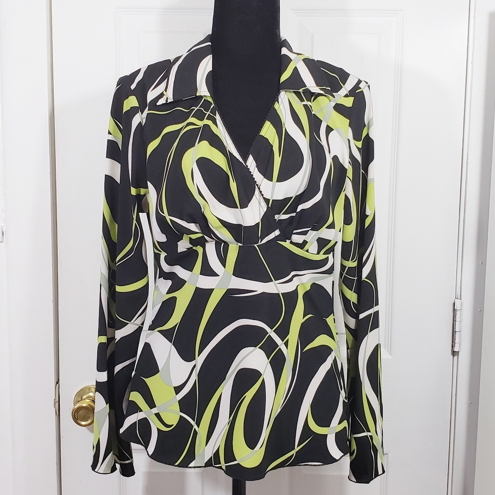 Blue Diamond | Long Sleeve Blouse | Blk w/swirls
